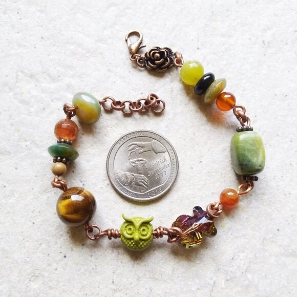Uniquely Handmade! Semi-Precious Beads Bracelet ~ Woodlands Owls Nature Inspired - Picture 5 of 7